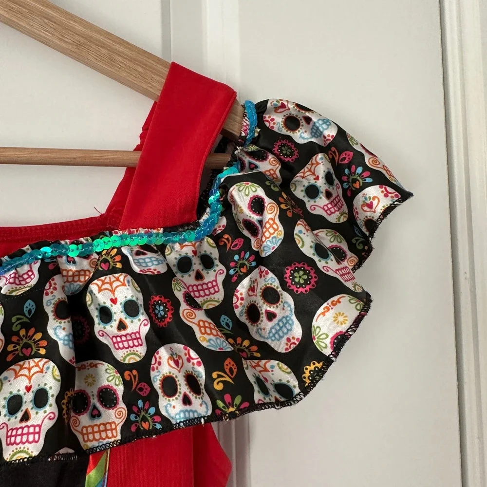 Kids Day of the Dead Costume Dress Halloween Sugar Skull Outfit Medium